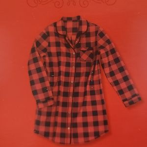 Buffalo Red Plaid Checker Pajamas Womens Night Gown Red Sleep Shirt Flannel